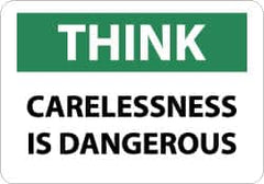 NMC - "Think - Carelessness Is Dangerous", 10" Long x 14" Wide, Aluminum Safety Sign - Rectangle, 0.04" Thick, Use for Accident Prevention - Americas Industrial Supply