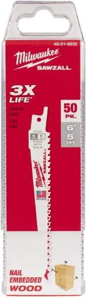 Milwaukee Tool - Bi-Metal Reciprocating Saw Blade - Tapered Profile, 5 TPI, Toothed Edge - Americas Industrial Supply