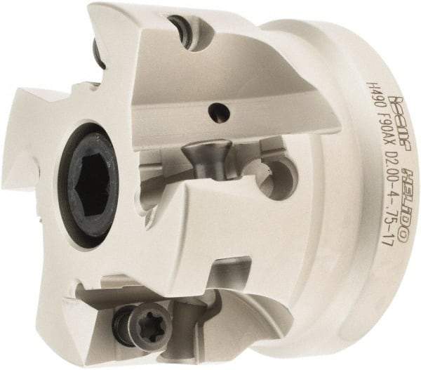 Iscar - 4 Inserts, 2" Cut Diam, 3/4" Arbor Diam, 0.642" Max Depth of Cut, Indexable Square-Shoulder Face Mill - 0/90° Lead Angle, 1.57" High, H490 AN.X 1706 Insert Compatibility, Through Coolant, Series Helido - Americas Industrial Supply