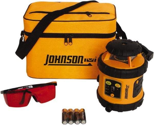 Johnson Level & Tool - 800' (Exterior) Measuring Range, 1/8" at 50' Accuracy, Self-Leveling Rotary Laser - ±3° Self Leveling Range, 200, 400 & 600 RPM, 2 Beams, AA Battery Included - Americas Industrial Supply