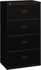 Basyx - 36" Wide x 53-1/4" High x 19-1/4" Deep, 4 Drawer Lateral File - Steel, Black - Americas Industrial Supply