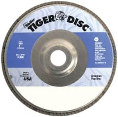 Weiler - 80 Grit, 7" Disc Diam, 7/8" Center Hole, Type 29 Zirconia Alumina Flap Disc - 8,600 Max RPM, Aluminum Backing, Arbor Attaching System, Coated - Americas Industrial Supply
