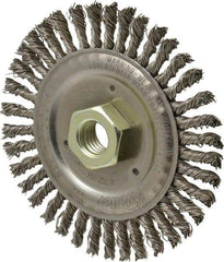 Weiler - 4-1/2" OD, 5/8" Arbor Hole, Knotted Stainless Steel Wheel Brush - 3/16" Face Width, 7/8" Trim Length, 0.02" Filament Diam, 12,500 RPM - Americas Industrial Supply