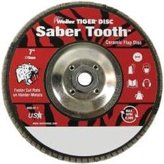 Weiler - 40 Grit, 7" Disc Diam, 5/8-11 Center Hole, Type 29 Ceramic Flap Disc - 8,600 Max RPM, Phenolic Backing, Arbor Attaching System, Coated - Americas Industrial Supply