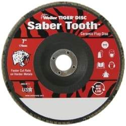 Weiler - 60 Grit, 7" Disc Diam, 7/8" Center Hole, Type 29 Ceramic Flap Disc - 8,600 Max RPM, Phenolic Backing, Quick Change Type S Attaching System, Coated - Americas Industrial Supply