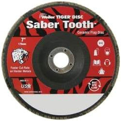 Weiler - 36 Grit, 7" Disc Diam, 7/8" Center Hole, Type 29 Ceramic Flap Disc - 8,600 Max RPM, Phenolic Backing, Arbor Attaching System, Coated - Americas Industrial Supply