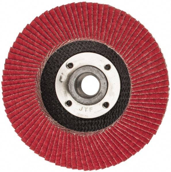 Weiler - 80 Grit, 4-1/2" Disc Diam, 5/8-11 Center Hole, Type 29 Ceramic Flap Disc - 13,000 Max RPM, Phenolic Backing, Arbor Attaching System, Coated - Americas Industrial Supply