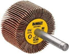 DeWALT - 1-1/2" Diam x 1" Face Width, Medium Aluminum Oxide Coated Mounted Flap Wheel - 1/4" Shank Mount, 80 Grit, Cloth Backing, 25,000 Max RPM - Americas Industrial Supply