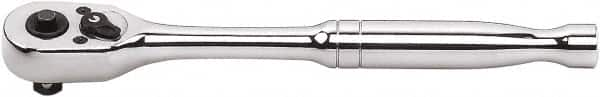 GearWrench - 3/8" Drive Pear Head Quick-Release Ratchet - Full Polish Chrome Finish, 7-7/8" OAL, 45 Gear Teeth, Button Head - Americas Industrial Supply