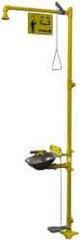 Bradley - 1-1/4" Inlet, 26 GPM shower Flow, Drench shower & Eyewash Station - Bowl, Triangular Pull Rod, Push Flag & Foot Treadle Activated, Galvanized Steel Pipe, Plastic Shower Head, 0.4 GPM Bowl Flow, Corrosion Resistant, Top or Mid Supply - Americas Industrial Supply