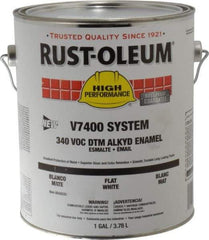 Rust-Oleum - 1 Gal White Flat Finish Alkyd Enamel Paint - 230 to 425 Sq Ft per Gal, Interior/Exterior, Direct to Metal, <340 gL VOC Compliance - Americas Industrial Supply