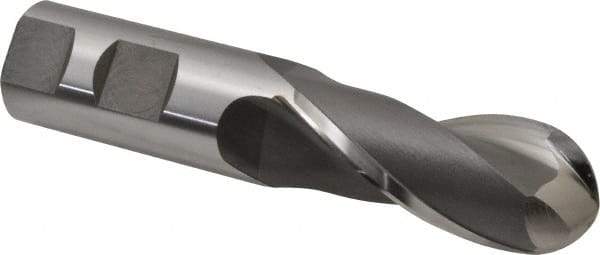 OSG - 1" Diam, 2-1/4" LOC, 2 Flute Cobalt Ball End Mill - Uncoated, Single End, 4-3/4" OAL, 1" Shank Diam, Spiral Flute - Americas Industrial Supply