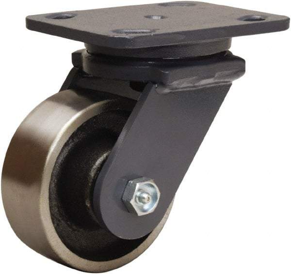 Hamilton - 4" Diam x 1-1/2" Wide x 5-5/8" OAH Top Plate Mount Swivel Caster - Forged Steel, 1,400 Lb Capacity, Straight Roller Bearing, 4 x 5" Plate - Americas Industrial Supply