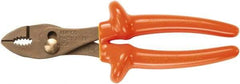 Ampco - 8-3/16" OAL, Insulated Adjustable Combination Pliers - Grooved Jaw, 1000 Volt Insulated Handles - Americas Industrial Supply