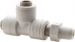 Parker - 1/2" Outside Diam, 3/8 NPTF, Polypropylene Push-to-Connect Tube Male Swivel Run Tee - 150 Max psi, White - Americas Industrial Supply