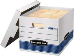 BANKERS BOX - 1 Compartment, 12 Inch Wide x 15 Inch Deep x 10 Inch High, File Storage Box - 1 Ply Bottom, 1 Ply End, 1 Ply Side, White and Blue - Americas Industrial Supply