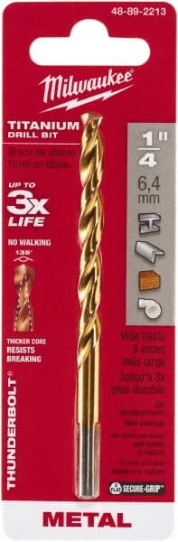 Milwaukee Tool - 1/4" High Speed Steel, 135° Point, Round with Flats Shank Maintenance Drill Bit - Americas Industrial Supply