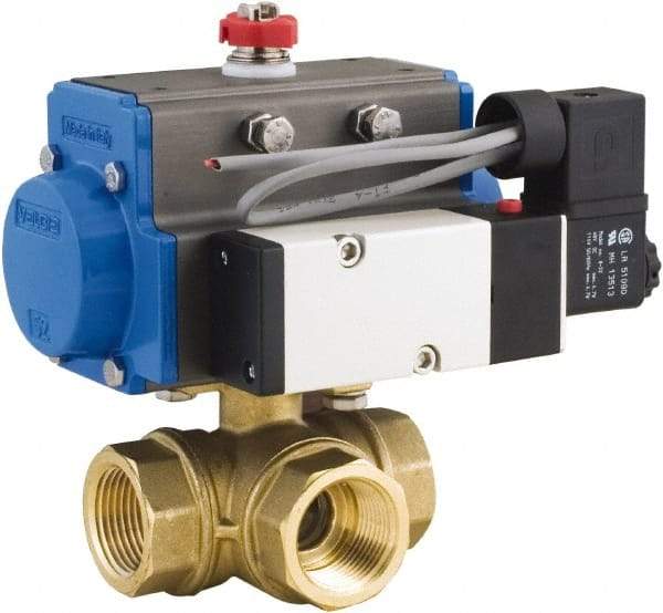 BONOMI - 2-1/2" Pipe, 400 psi WOG Rating Brass Pneumatic Spring Return with Solenoid Actuated Ball Valve - PTFE Seal, Standard Port, 100 psi WSP Rating, NPT End Connection - Americas Industrial Supply