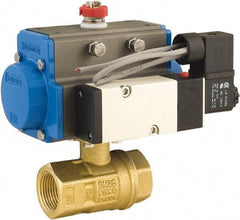 BONOMI - 1-1/4" Pipe, 600 psi WOG Rating Lead Free Brass Pneumatic Spring Return with Solenoid Actuated Ball Valve - PTFE Seal, Full Port, 150 psi WSP Rating, NPT End Connection - Americas Industrial Supply