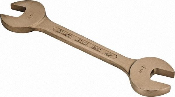Ampco - 1-1/4" x 1-7/16" Nonsparking Open End Wrench - 14-3/8" OAL, Double End, Plain Finish, 15° Head Angle - Americas Industrial Supply