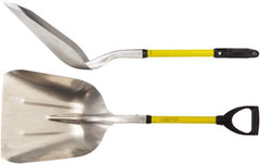 Ampco - 11" High x 14" Wide Square Aluminum Shovel - 40" Long Fiberglass D-Grip Handle, No Step - Americas Industrial Supply