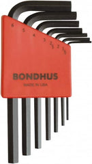 Bondhus - 7 Piece L-Key Ball End Hex Key Set - Hex Range 1.5 to 6mm, 8" OAL, Protanium High Torque Steel - Americas Industrial Supply