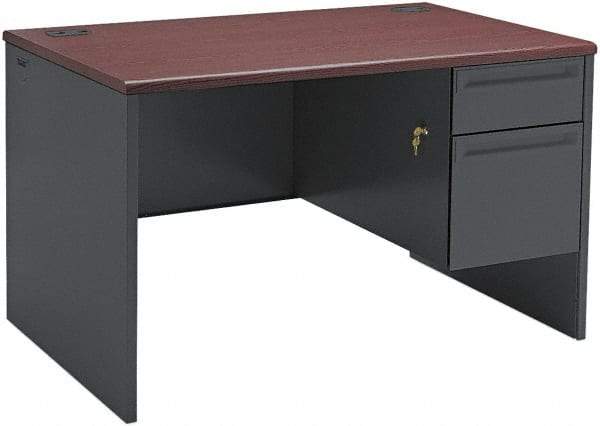 Hon - Steel-Reinforced High-Pressure Laminate/Metal Right Pedestal Desk - 48" Wide x 30" Deep x 29" High, Mahogany/Charcoal - Americas Industrial Supply