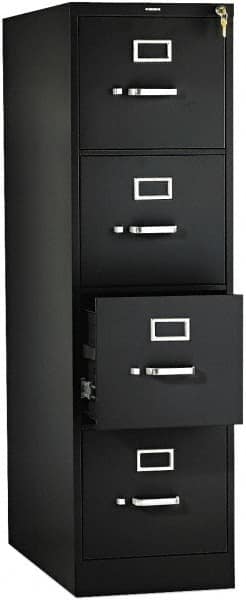 Hon - 15" Wide x 52" High x 26-1/2" Deep, 4 Drawer Vertical File with Lock - Steel, Black - Americas Industrial Supply