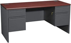 Hon - 69" Long x 29-1/2" High x 29-1/2" Deep, 4 Drawer Kneespace Credenza - Mahogany/Charcoal (Color), Metal - Americas Industrial Supply