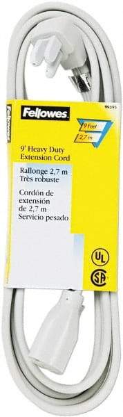 FELLOWES - 9', 14/3 Gauge/Conductors, Gray Indoor Extension Cord - 1 Receptacle, 15 Amps, NEMA 5-15R - Americas Industrial Supply