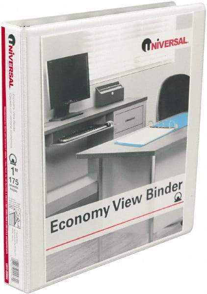 UNIVERSAL - 1" Sheet Capacity, 11 x 8-1/2", View Ring Binder - Vinyl, White - Americas Industrial Supply