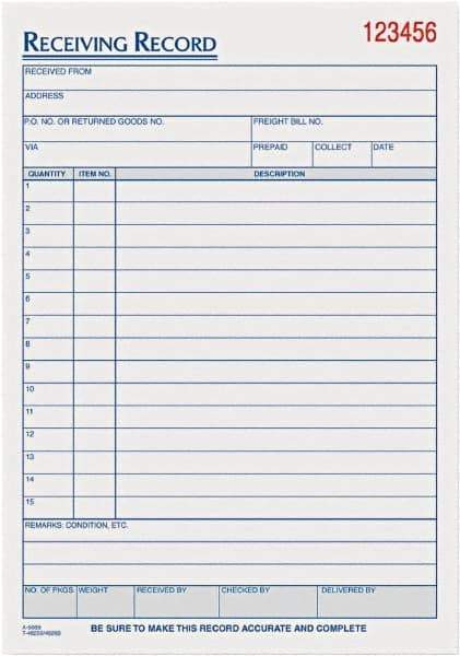 TOPS - 50 Sheet, 5-1/2 x 7-7/8", Receiving Record Book - White - Americas Industrial Supply