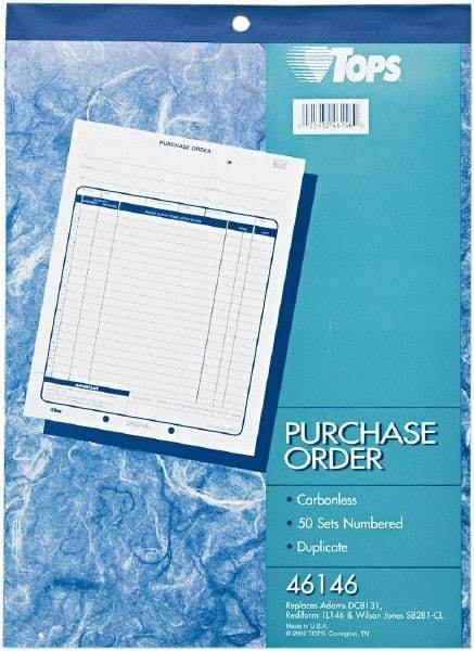 TOPS - 50 Sheet, 8-3/8 x 10-3/16", Purchase Order Book - White - Americas Industrial Supply