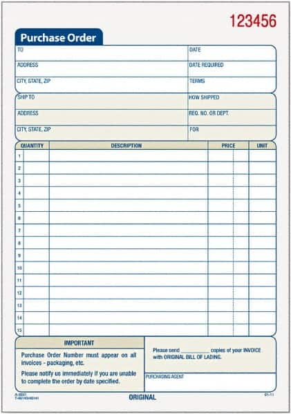 TOPS - 50 Sheet, 5-9/16 x 7-15/16", Purchase Order Book - White - Americas Industrial Supply