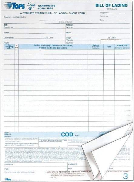TOPS - 50 Sheet, 8-1/2 x 11", Bill of Lading - White - Americas Industrial Supply