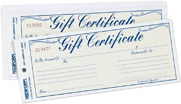 REDIFORM - 25 Sheet, 8-1/2 x 3-2/3", Gift Certificates - White - Americas Industrial Supply