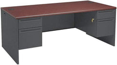 Hon - Steel-Reinforced High-Pressure Laminate/Metal Double Pedestal Desk - 72" Wide x 36" Deep x 29" High, Mahogany/Charcoal - Americas Industrial Supply