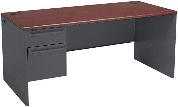 Hon - Steel-Reinforced High-Pressure Laminate/Metal Left Pedestal Desk - 66" Wide x 30" Deep x 29" High, Mahogany/Charcoal - Americas Industrial Supply