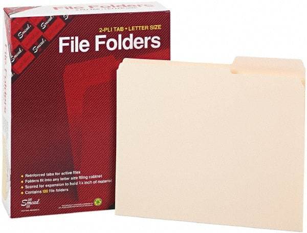 Samsill - 8-1/2 x 11", Letter Size, Manila, File Folders with Top Tab - 11 Point Stock, 2/5 Tab Cut Location - Americas Industrial Supply