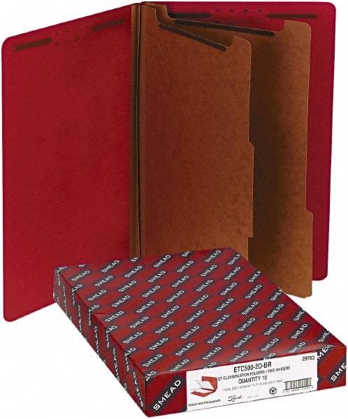 Samsill - 8-1/2 x 14", Legal, Bright Red, Classification Folders with End Tab Fastener - 11 Point Stock, Straight Tab Cut Location - Americas Industrial Supply