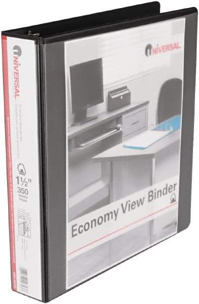 UNIVERSAL - 1-1/2" Sheet Capacity, 11 x 8-1/2", View Ring Binder - Vinyl, Black - Americas Industrial Supply