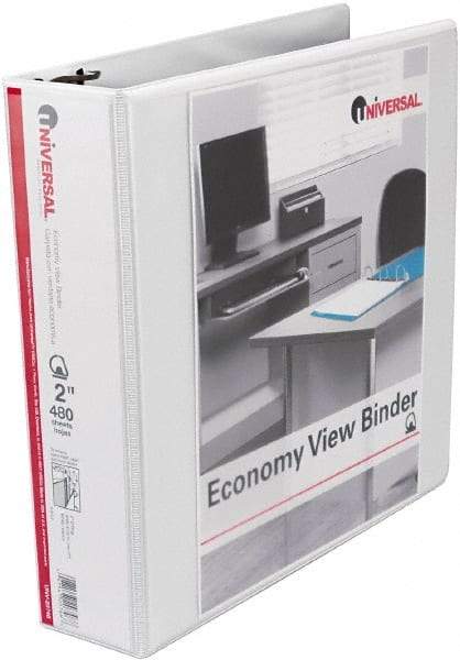 UNIVERSAL - 2" Sheet Capacity, 11 x 8-1/2", View Ring Binder - Vinyl, White - Americas Industrial Supply