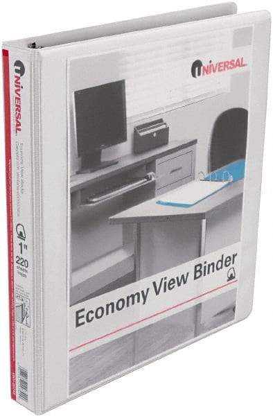 UNIVERSAL - 1" Sheet Capacity, 11 x 8-1/2", View Ring Binder - Vinyl, White - Americas Industrial Supply