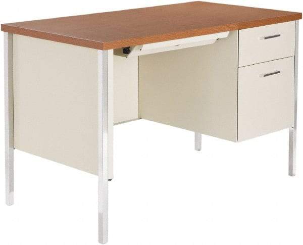 ALERA - Woodgrain Laminate/Steel Single Pedestal Desk with Center Drawer - 45" Wide x 24" Deep x 29" High, Cherry/Putty - Americas Industrial Supply