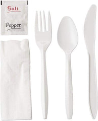 GEN - Wrapped Cutlery Kit, 6-1/4", Fork, Knife, Spoon, Napkin, Salt, Pepper - White - Americas Industrial Supply