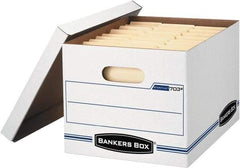 BANKERS BOX - 1 Compartment, 12 Inch Wide x 15 Inch Deep x 10 Inch High, File Storage Box - 1 Ply Side, 2 Ply Bottom, 2 Ply End, White and Blue - Americas Industrial Supply