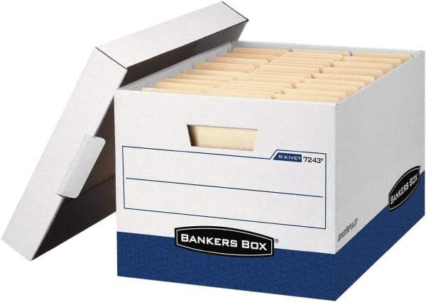 BANKERS BOX - 1 Compartment, 12 Inch Wide x 15 Inch Deep x 10 Inch High, File Storage Box - Corrugated, White and Blue - Americas Industrial Supply