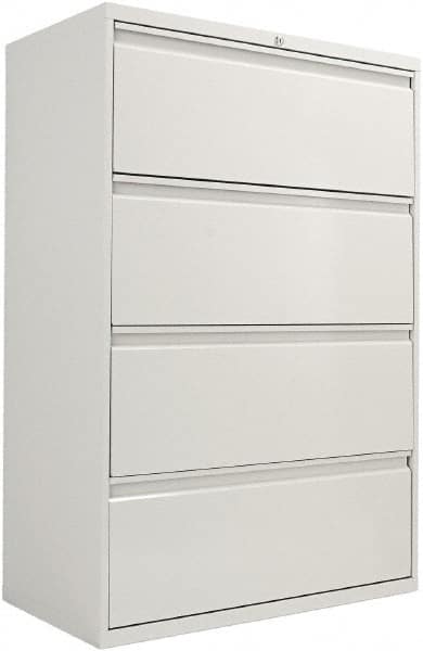 ALERA - 36" Wide x 54" High x 19-1/4" Deep, 4 Drawer Lateral File with Lock - Steel, Light Gray - Americas Industrial Supply