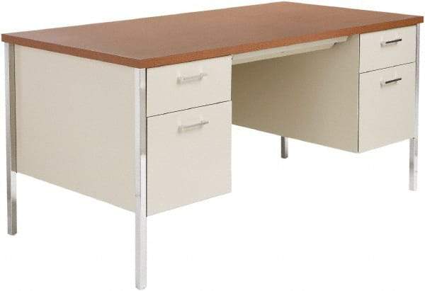 ALERA - Woodgrain Laminate/Steel Double Pedestal Desk with Center Drawer - 60" Wide x 30" Deep x 29" High, Cherry/Putty - Americas Industrial Supply