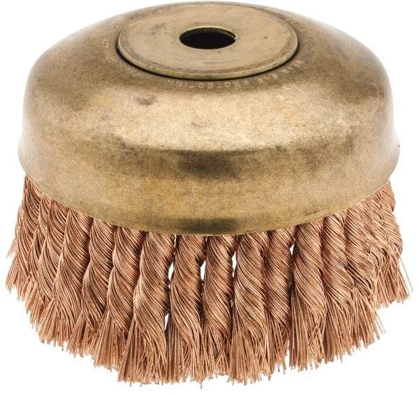 Ampco - 6" Diam, 5/8-11 Threaded Arbor, Bronze Phosphorus Fill Cup Brush - 0.02 Wire Diam, 1-3/4" Trim Length, 6,000 Max RPM - Americas Industrial Supply